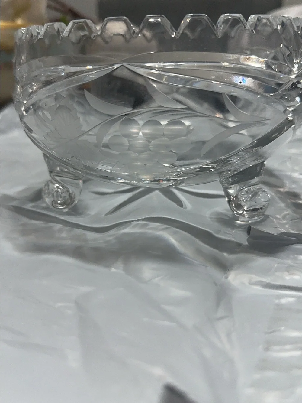 Clear Cut Crystal Footed Candy Dish - Elegant Glass Serving Bowl